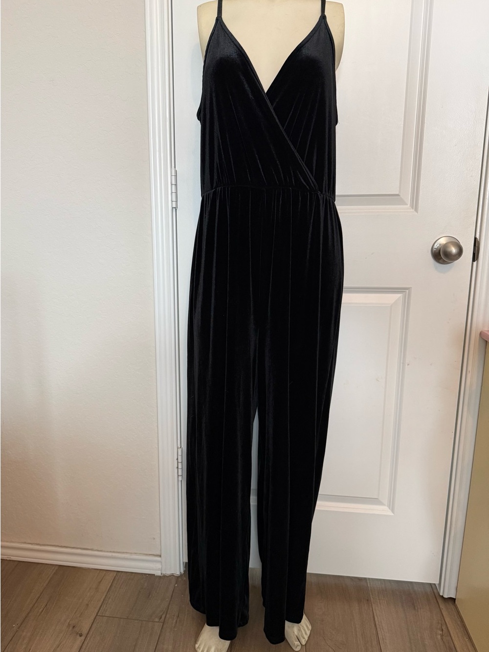 Wild Fable Black Velvet Spaghetti Strap V Neck Jumpsuit